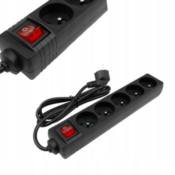 Przedłużacz Czarny Listwa Zasilająca 5 gniazd 3m z Włącznikiem 3680W