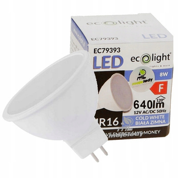 Żarówka LED Reflektorek Gwint MR16 8W=60W 12V Zimna Mocna