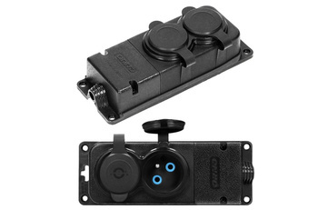 Rozgałęźnik Gniazdo Podwójne Hermetyczne Gumowe Uziemienie Klapka Bez Kabla