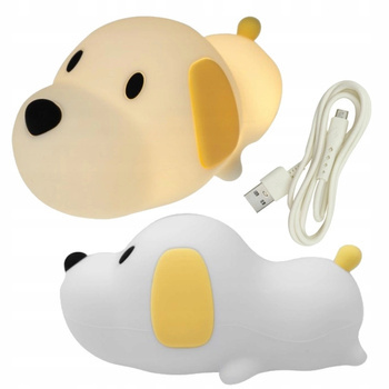 Lampka Nocna dla Dzieci Piesek Biały Silikonowa + Kabel USB Dotykowa 1.5W