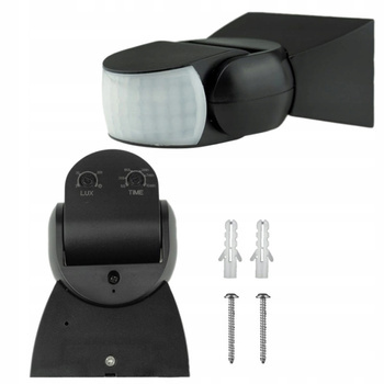 Czujnik Ruchu PIR Podczerwień Ścienny Zasięg max 12m Czarny Regulowany