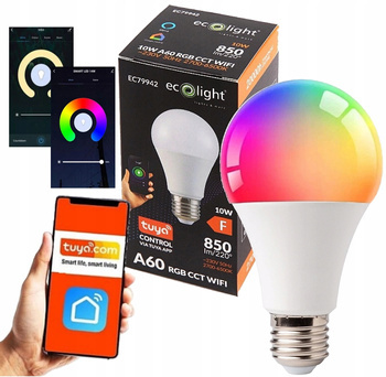Żarówka LED Aplikacja TUYA Smart E27 10W RGB WiFi Ściemniana