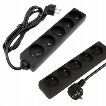 Przedłużacz Czarny Listwa Zasilająca 5 gniazd 1,5m z Uziemieniem 3000W 13A