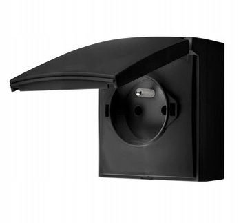 Simon AquaClick Gniazdo Pojedyncze z Klapką Uziemieniem Czarny Mat IP44