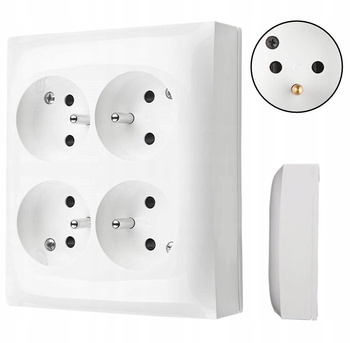 SIMON AquaClick Gniazdo Poczwórne Natynkowe z uziemieniem IP20  BIAŁE