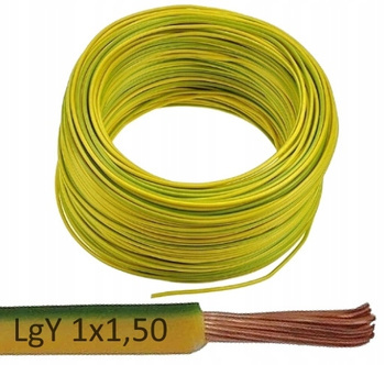 Przewód Kabel z linką giętką LgY 1x1,50mm 300/500V Żółto-zielony