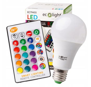 Żarówka LED Kolorowa Duży Gwint E27 8W RGB Ciepła z Pilotem 16 Kolorów