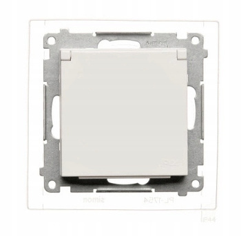 Simon 55 Gniazdo Pojedyncze Hermetyczne z Uziemieniem z Klapką Biały Mat