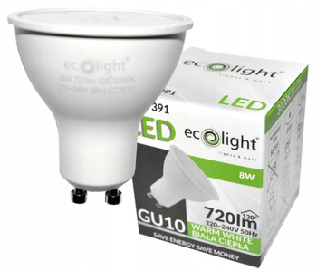 Żarówka LED Ledowa Gwint GU10 8W=60W Barwa Ciepła 720lm 3000K
