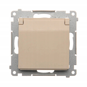 SIMON 54 Gniazdo Pojedyncze Bryzgoszczelne z Uziemieniem Klapką Kremowe