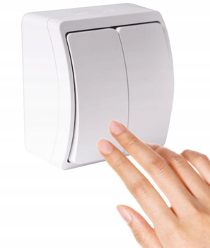 Łącznik Świecznikowy Włącznik Hermetyczny Natynkowy Podwójny Biały IP44