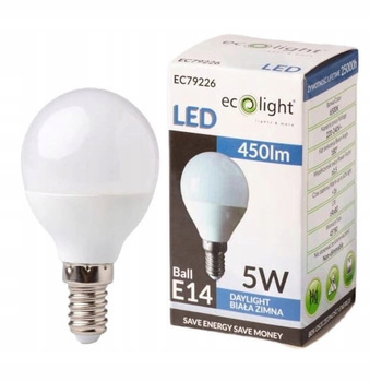 Żarówka LED Okrągła Ozdobna Mały Gwint E14 5W=45W 450lm Zimna