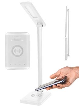 Lampka Biurkowa LED ISIYO 7W Ładowarka Indukcyjna USB Ściemnianie Biała