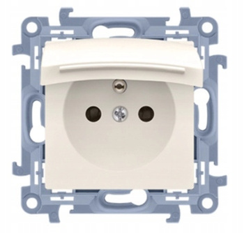 SIMON 10 Gniazdo Pojedyncze Bez Uszczelki z Uziemieniem z Klapką Kremowy