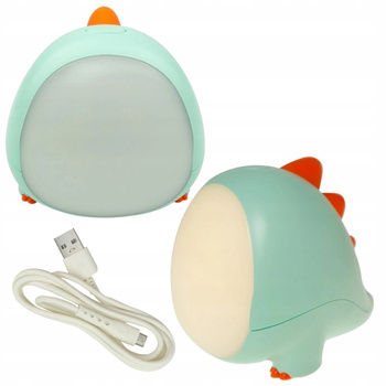 Lampka Nocna dla Dzieci Dinozaur Zielony Silikonowa+Kabel USB Dotykowa 1.6W