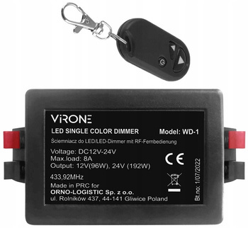 Ściemniacz do LED Sterownik 12-24VDC 8A Radiowy na Pilot