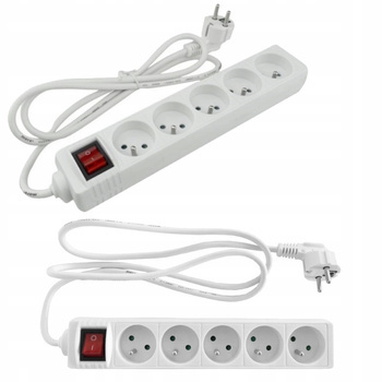 Przedłużacz Biały Listwa Zasilająca 5 gniazd 1.5m z Włącznikiem 3000W
