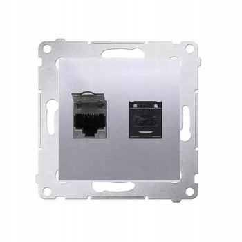 SIMON 54 Gniazdo Podwójne Komputerowe RJ45 Kat.6 Przesłona Kurzowa Srebrne