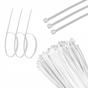 Opaski Kablowe Zaciskowe Bardzo Mocne Trytytki 3,6x400mm Białe 100 sztuk