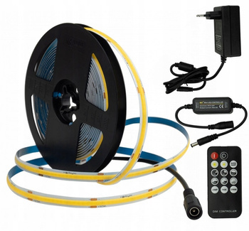 Taśma LED COB ze Sterownikiem RF Zasilacz 24V Biała Neutralna 4000K IP20 5m