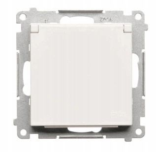 Simon 55 Gniazdo Pojedyncze Ścienne z Uziemieniem z Klapką Białe Mat