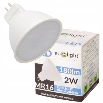Żarówka LED Reflektorek Gwint MR16 2W = 20W 12V 6500K Barwa Zimna