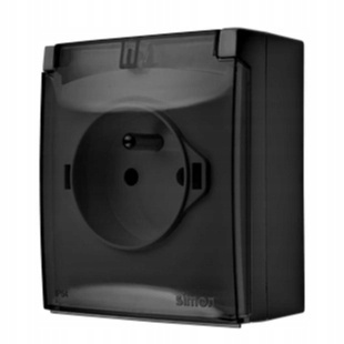 SIMON AquaClick Gniazdo Pojedyncze Ścienne z Uziemieniem Klapką CZARNY MAT