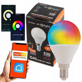 Żarówka LED Kulka E14 6W RGB WiFi Aplikacja TUYA SMART
