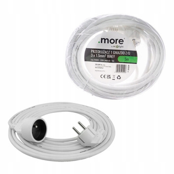 Przedłużacz Biały Pojedynczy 1 gniazdo 5m Budowlany Domowy z Uziemieniem