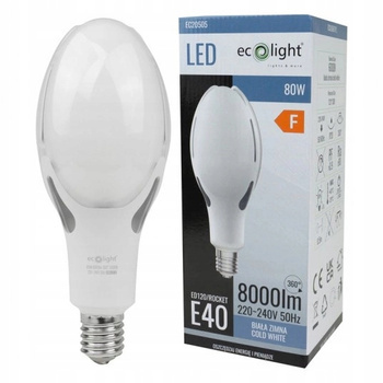 Żarówka LED Uliczna Gwint E40 Mocna 80W Zimne Światło 6000K 8000lm
