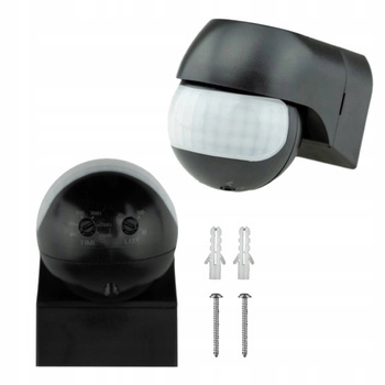 Czujnik Ruchu PIR Podczerwień Ścienny Zasięg max12m Czarny Regulowany