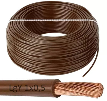 Przewód Kabel z linką giętką LgY 1x0,5mm 300/500V Brązowy 1m