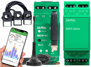 Monitor Licznik Energii Prądu WiFi 200A 3F Antena
