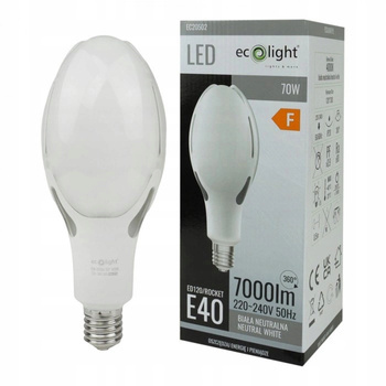 Żarówka LED Uliczna Gwint E40 Mocna 70W Neutralne Światło 4000K 7000lm