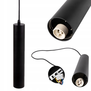 Lampa Sufitowa Wisząca Tuba Czarna 110cm Żyrandol do Sypialni Kuchni GU10