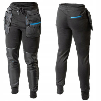 Spodnie Dresowe Robocze Wzmacniane Elastyczne Czarne z Kieszeniami 2XL 56