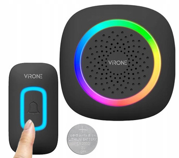 Dzwonek Do Drzwi Bezprzewodowy LED RGB 300m na Baterie 60 Melodii Czarny