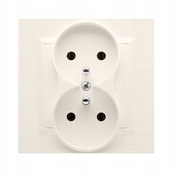 SIMON 10 Gniazdo Elektryczne Podwójne Kompletne z Uziemieniem KREMOWE