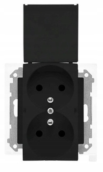 Simon 55 Gniazdo Podwójne Hermetyczne z Klapką Składaną Czarny Mat