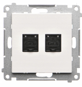 Simon 55 Podwójne Gniazdo Komputerowe Internetowe RJ45 Białe Mat