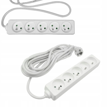 Przedłużacz Biały Listwa Zasilająca 5 gniazd 5m z Uziemieniem 3x1.5mm