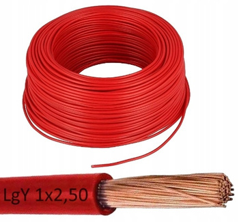Przewód Kabel z linką giętką LgY 1x2,50 300/500V Czerwony