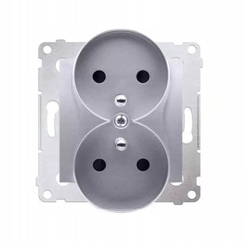 SIMON 54 Gniazdo Podwójne Ścienne z Uziemieniem Podtynkowe SREBRNY MAT