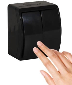 Łącznik Świecznikowy Włącznik Hermetyczny Natynkowy Podwójny Czarny IP44