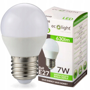 Żarówka LED Ledowa Kulka E27 7W Barwa Biała Ciepła