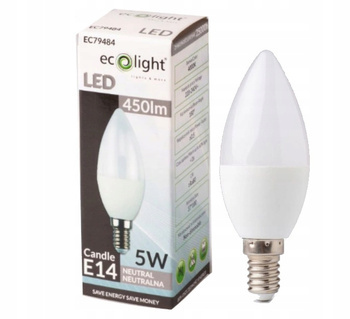 Żarówka LED Ledowa Świeczka E14 5W Barwa Biała Naturalna