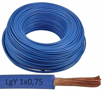 Przewód Kabel z linką giętką LgY 1x0,75 300/500V Niebieski 1m