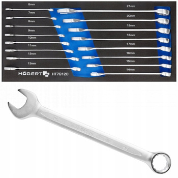 HOEGERT Zestaw Kluczy Klucze Płaskie Płasko Oczkowe 6 - 21 mm 16szt