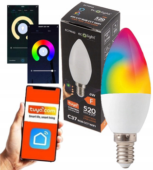 Żarówka LED E14 6W RGB+CCT WiFi Aplikacja TUYA Smart Ściemniana