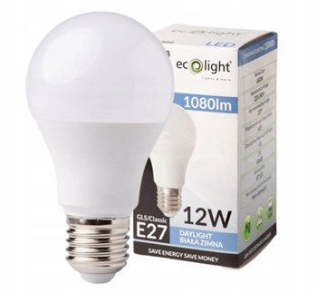 Żarówka LED Tradycyjna Ledowa Duży Gwint E27 12W=100W Zimna 6500K